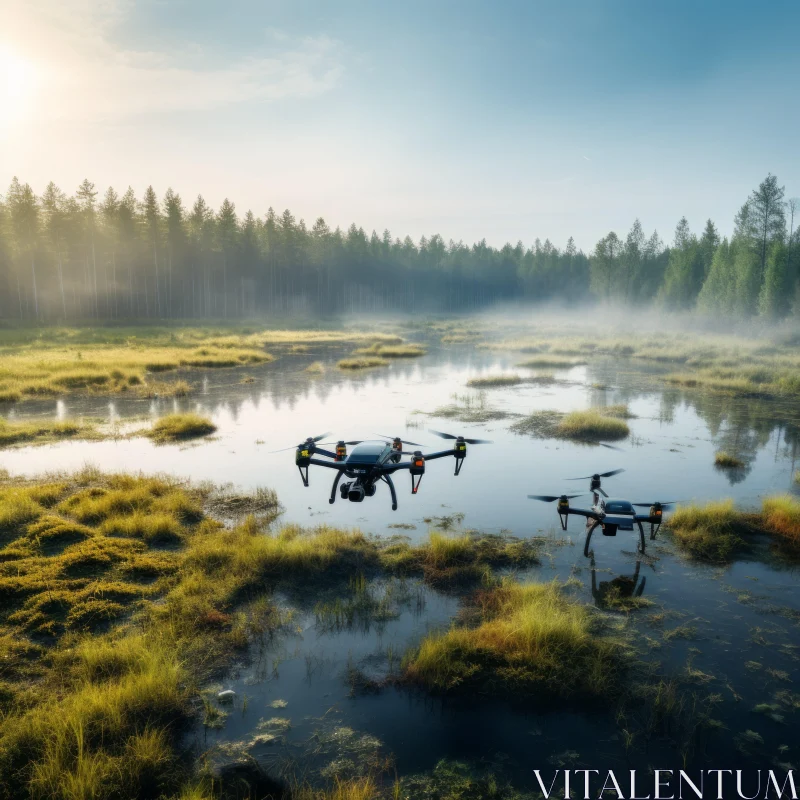 AI ART Drones Piloting Over Pond and Forests: A Fusion of Tech and Nature