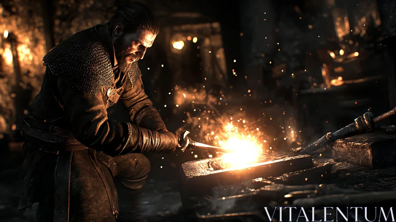 Intense Blacksmith Working on Metal