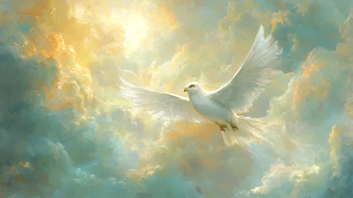 White Dove in Flight against Sky