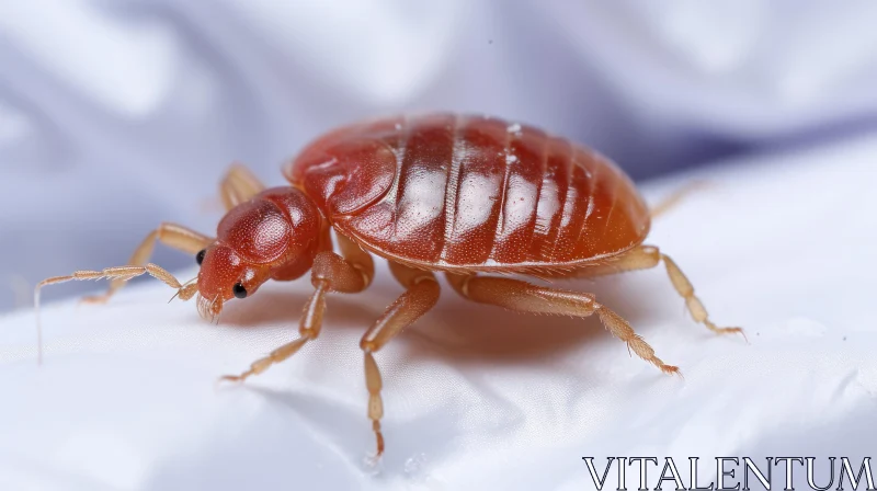 Early Bed Bug in Light Amber and Crimson - Close-up on White Fabric
