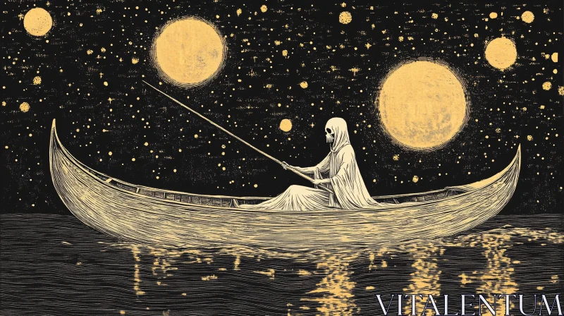 Otherworldly Fishing Trip Under Starry Night AI Image