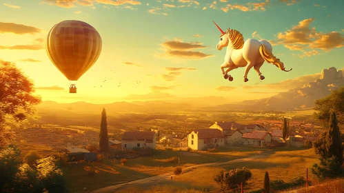 Whimsical Flight: Unicorn and Balloon Adventure