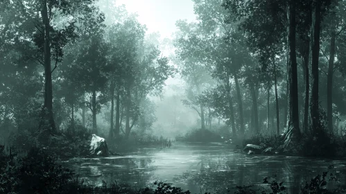 Tranquil Foggy Forest Landscape