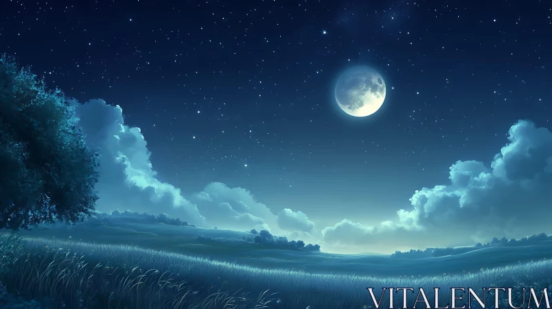 Starry Night with Moon and Field