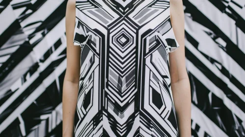Fashion Portrait: Confident Woman in Black and White Geometric Print Dress
