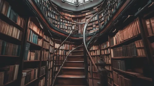 Spiral Staircase in Old Book Library