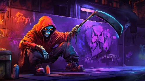 Neon Skeleton with Scythe