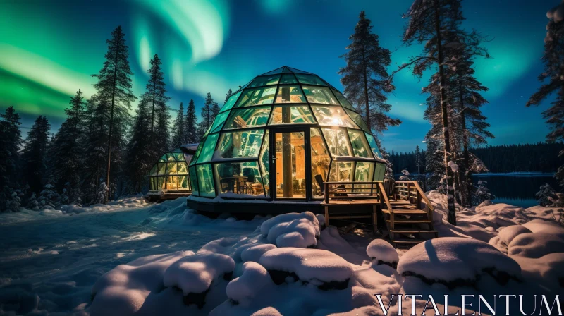 AI ART Glass Cottages in the Snow: A Captivating Display of Geodesic Structures