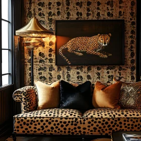 Cheetah Print Couch with Painting