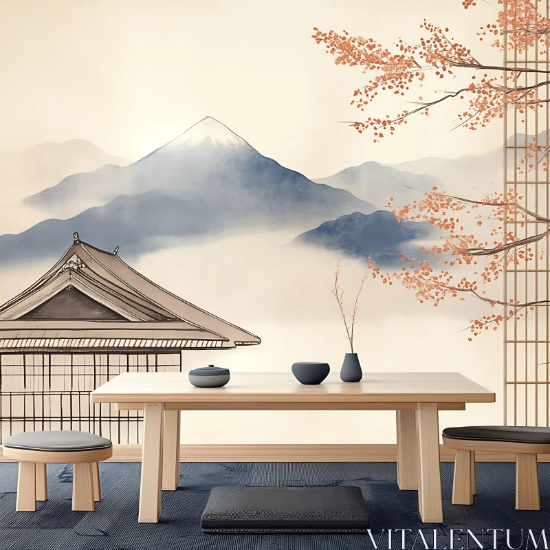 AI ART Serene Mountain View Interior Art