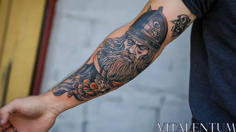 Intricate Viking Tattoo on Forearm AI Image