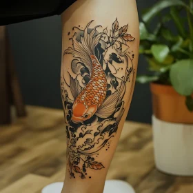 Vibrant Koi Fish Inked on Leg