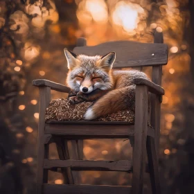 Serene Fox Resting on Wooden Seat