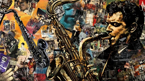 Musical Collage with Saxophone Player