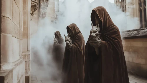 Eerie Hooded Figures in Mist