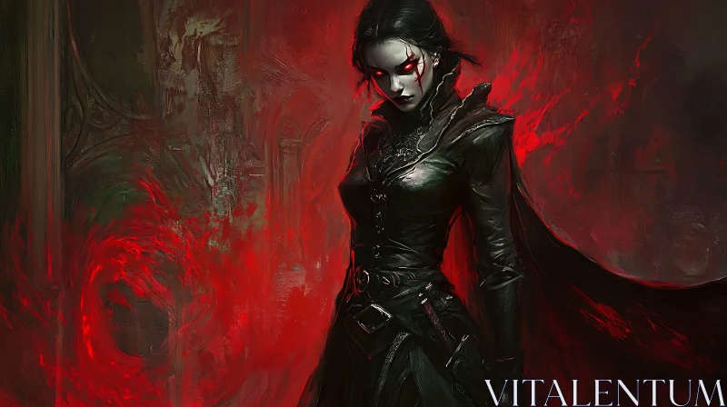 AI ART Gothic Vampire Portrait in Red Hues