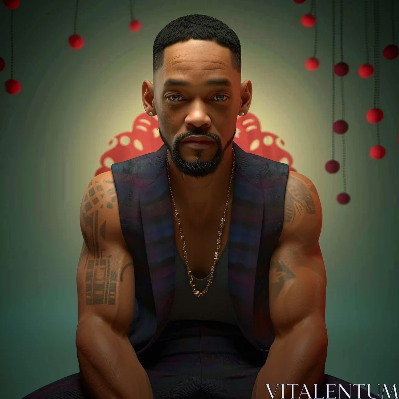 Portrait of Will Smith with Tattoo and Vest AI Image