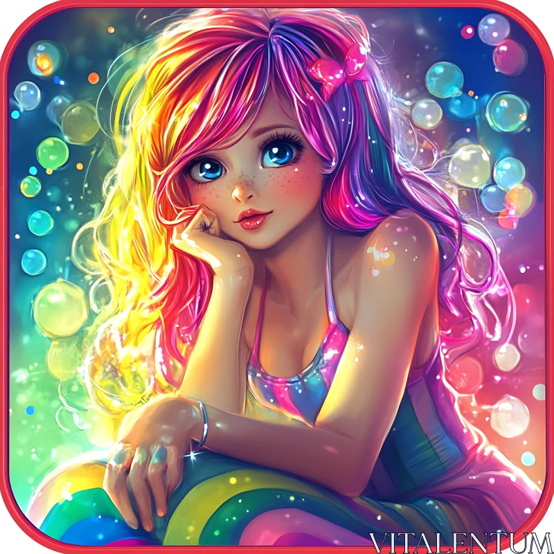 Colorful Anime Girl with Bubbles AI Image