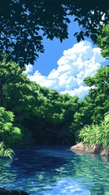 Serene River Scene in Dense Forest