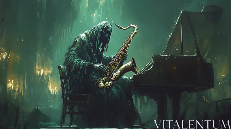 AI ART Saxophone Player in the Dark