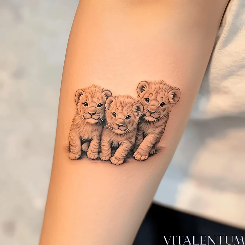 Inked Lion Cubs Body Art AI Image