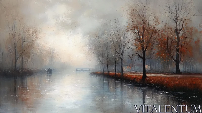 AI ART Serene Foggy River Scene in Autumn