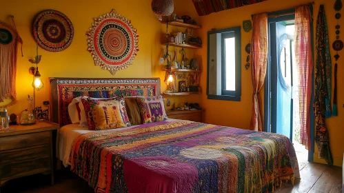 Eclectic Bedroom with Colorful Quilt