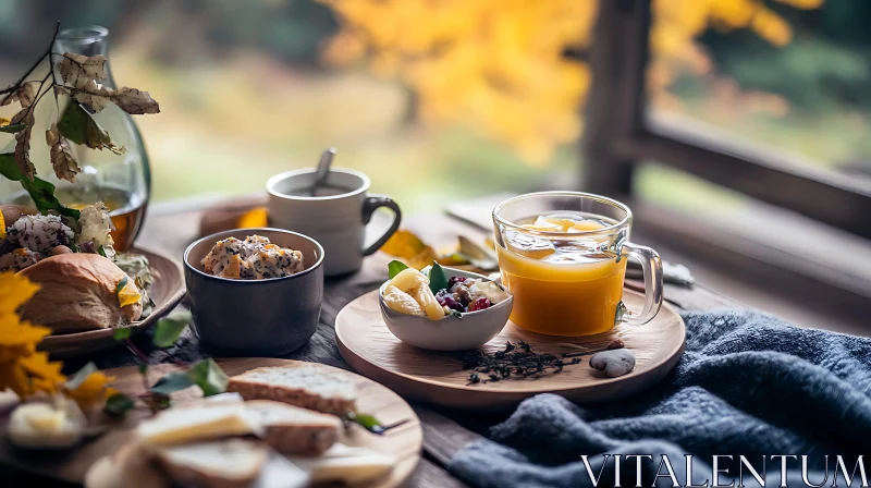 Elegant Breakfast Arrangement with Fall Scenery AI Image