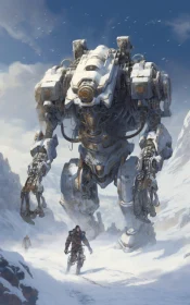 Mechanical Giant in Snowy Mountains