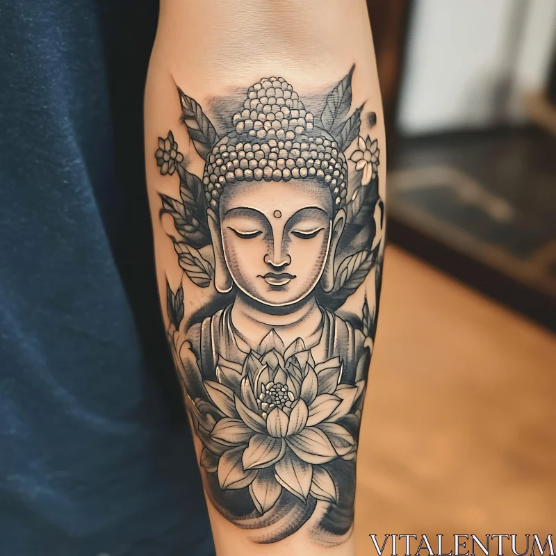 Buddha and Lotus Tattoo on Arm AI Image