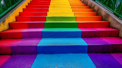 Chromatic Steps: Rainbow Painted Staircase