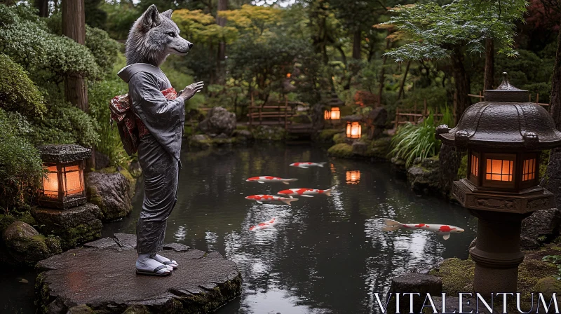 AI ART Kimono Wolf by Koi Pond