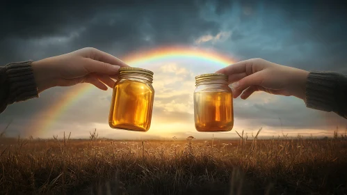 Golden Honey Under a Rainbow Sky