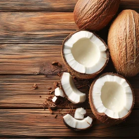 Tropical Coconuts Displayed on Wooden Background