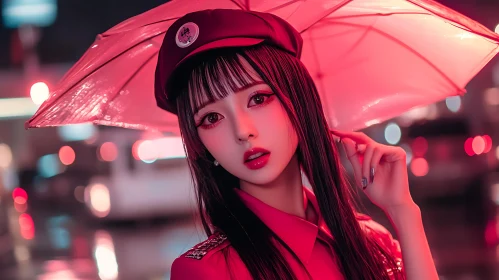 Stylish Woman in Red with Umbrella