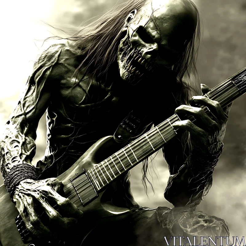 Skeletal Musician with Electric Guitar AI Image