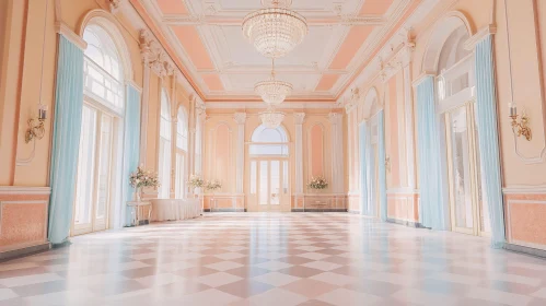 Peach-Toned Grand Hall with Checkered Floor