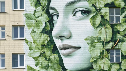 Urban Art: Woman and Leaves Mural