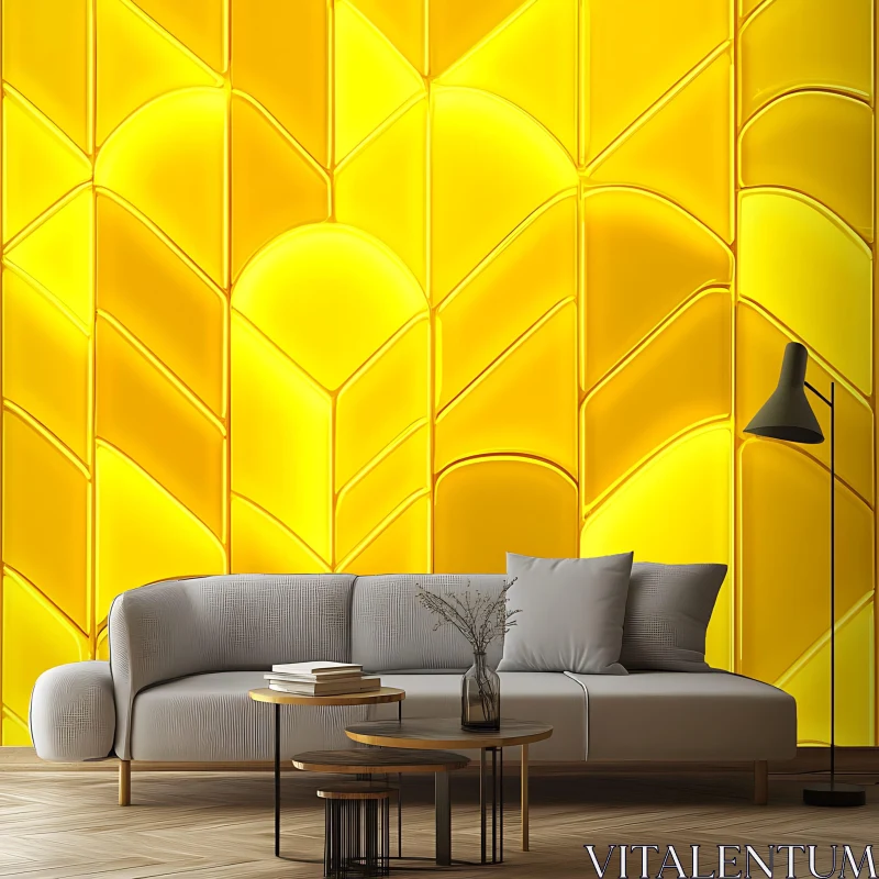 AI ART Contemporary Living Space with Radiant Wall Design