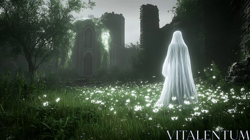 AI ART Ghostly Figure by Ancient Ruins