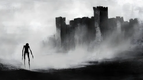 Dark Castle and Lone Figure Art