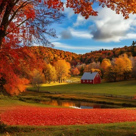 Fall Scenery with Red House