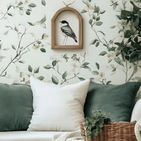 Cozy Home Interior with Floral Wallpaper