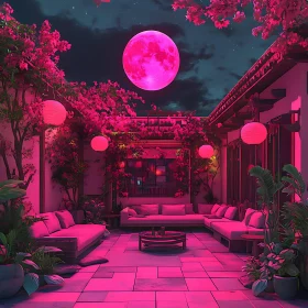 Dreamy Pink Outdoor Lounge with Moon