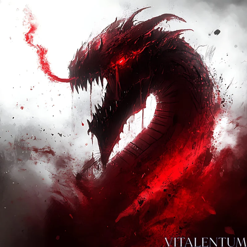 AI ART Serpentine Dragon in Red and Black