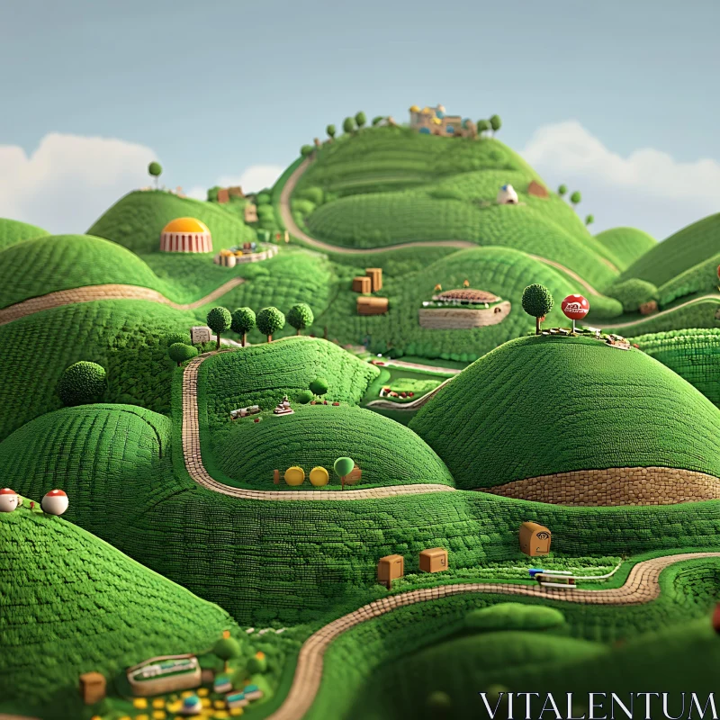 AI ART Rolling Green Hills Cartoon World Image