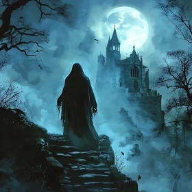 Moonlit Castle Ghostly Ascent