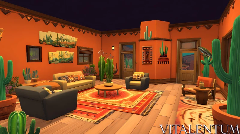 AI ART Cactus-Themed Living Room Interior Design