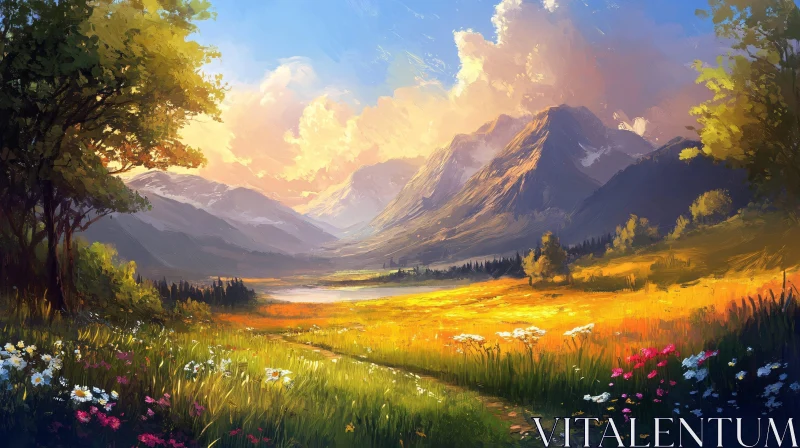 AI ART Pastoral Mountain Meadow Scene