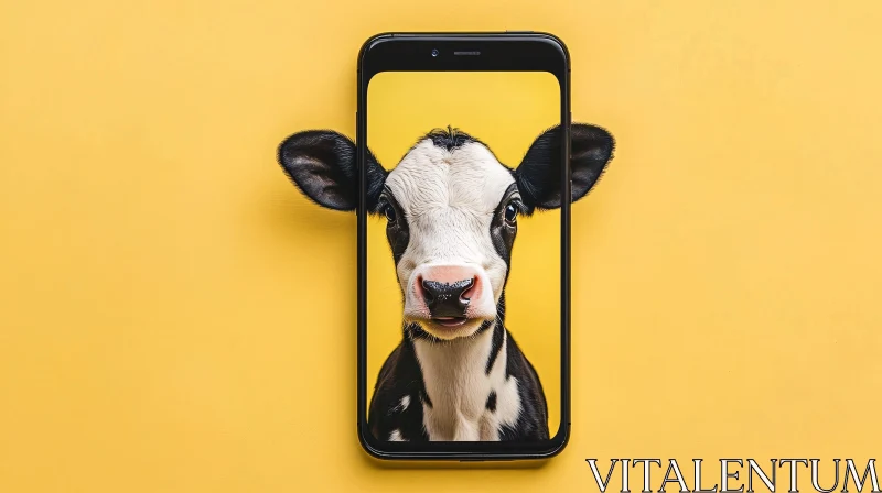 Cow on Mobile Device Display AI Image